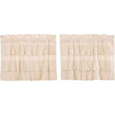Simple Life Flax Natural Ruffled Tier Curtain Set of 2 L24xW36 VHC Brands - The Fox Decor